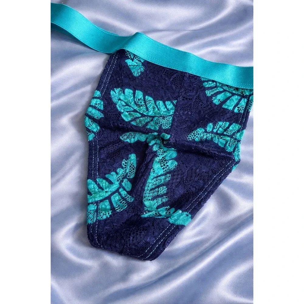 Cosabella Never Say Never Printed Tanga Italian‎ Thong Lace Blue Turquoise  NEW